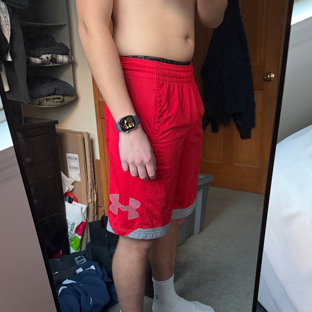 Under Armour Men's Athletic Shorts in Red and Gray - Picture 4 of 4